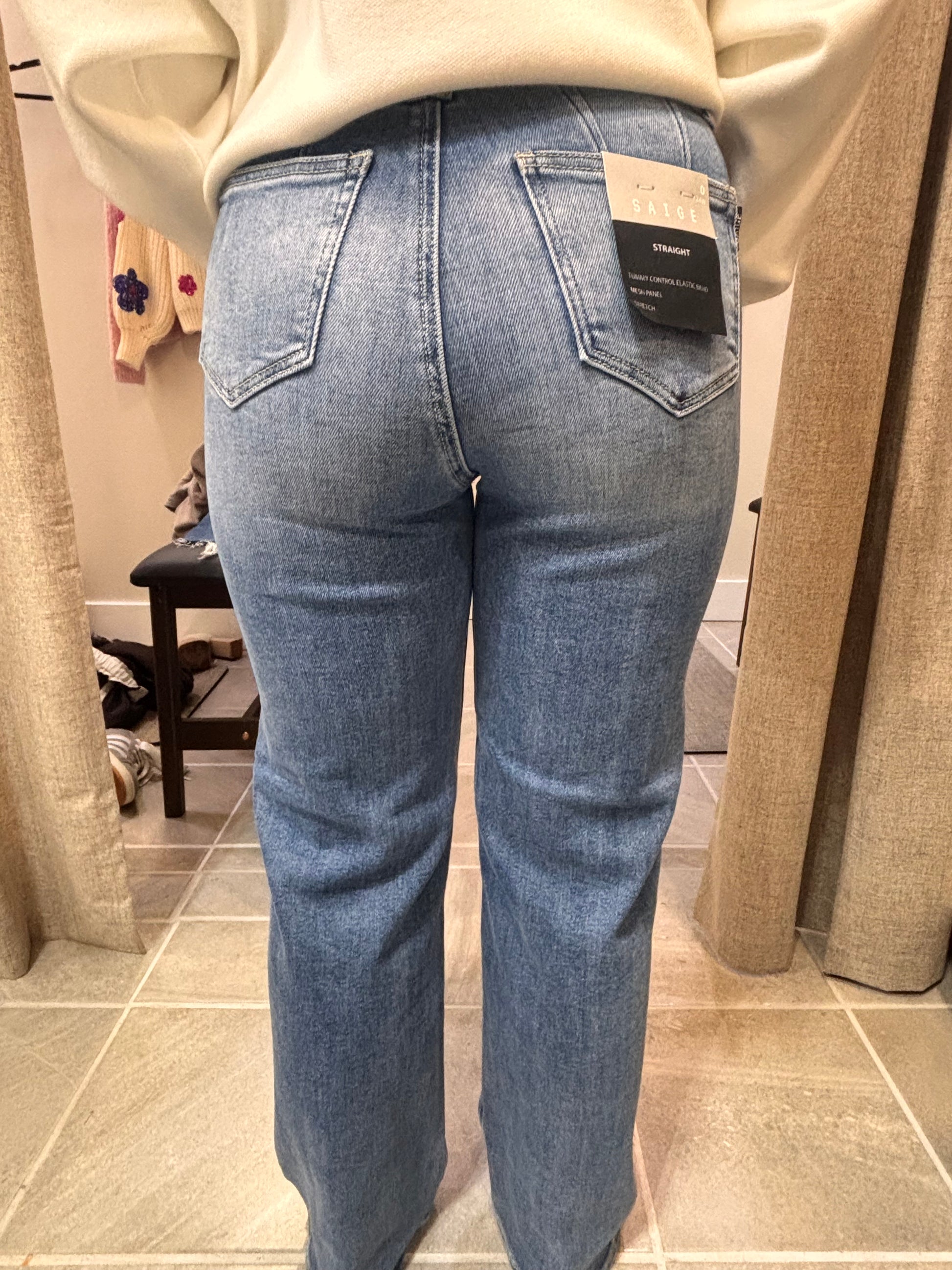 Lorain High-Rise Tummy Control Jeans w/ Front Patch Pockets