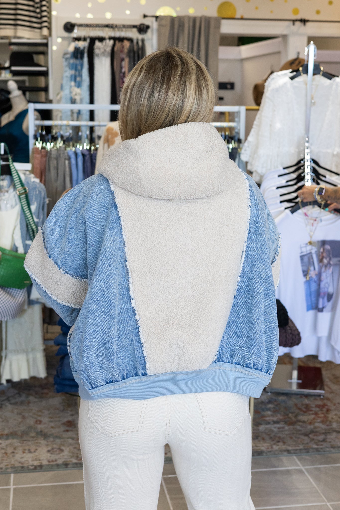 Rosie Washed Denim w/ Sherpa Zip Up Hoodie Jacket