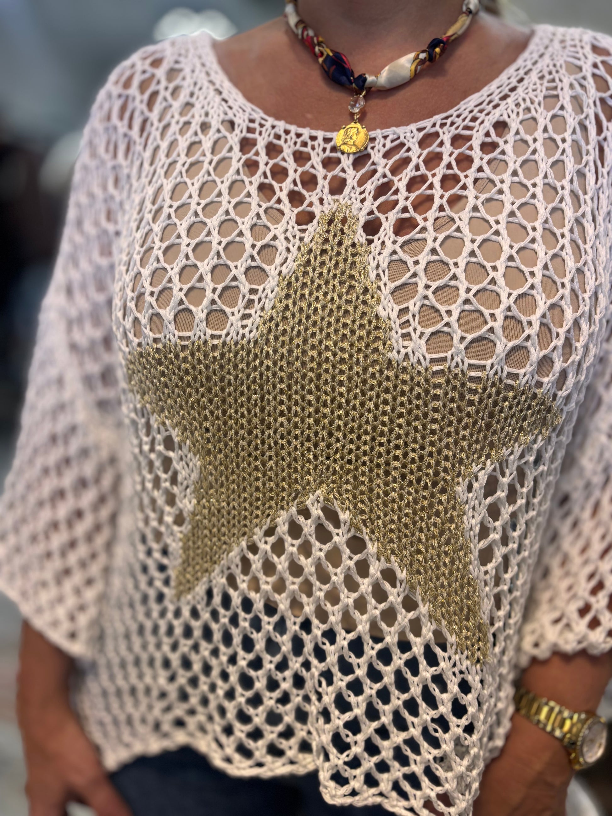 Best-Selling Crochet Top with Metallic Gold Star