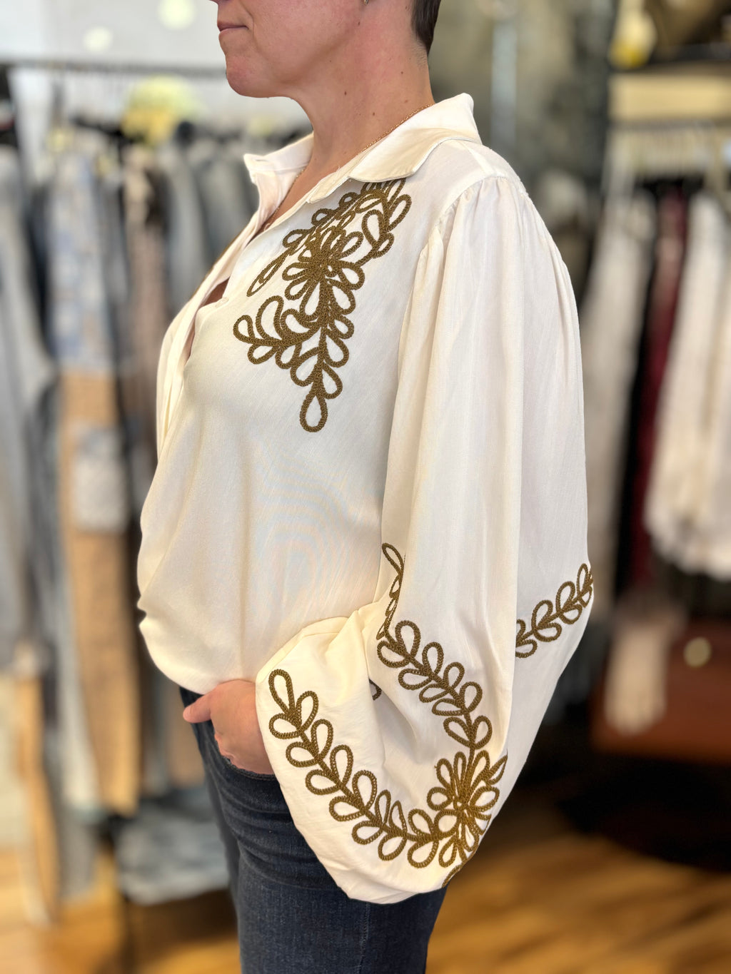 Emily Embroidered Twist-Front Blouse