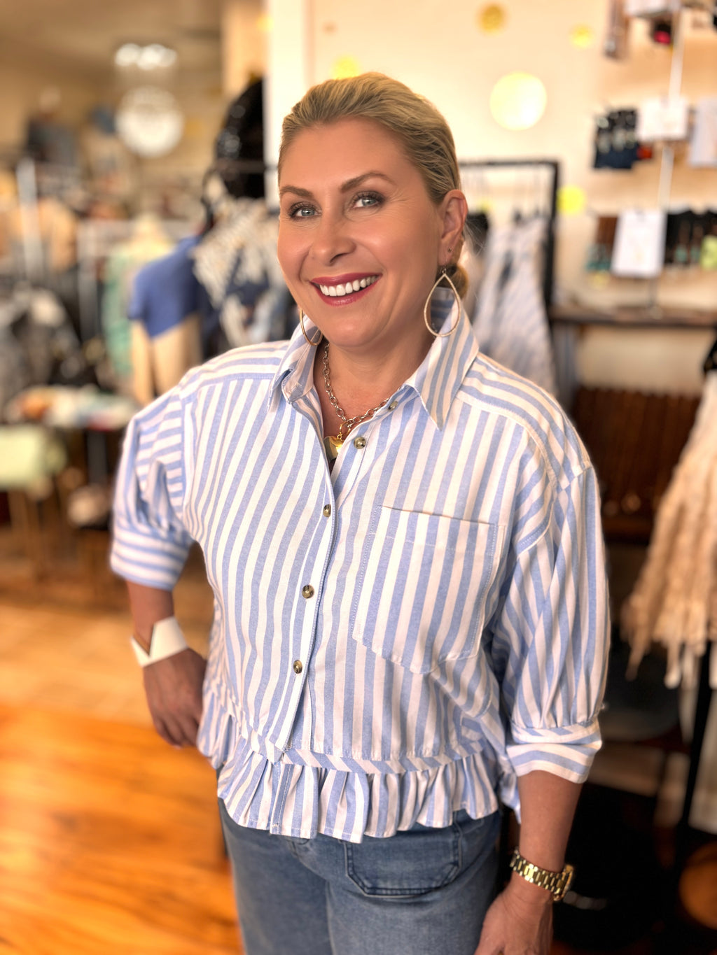 BiBi Roxelana Ruffled Hem Striped Top