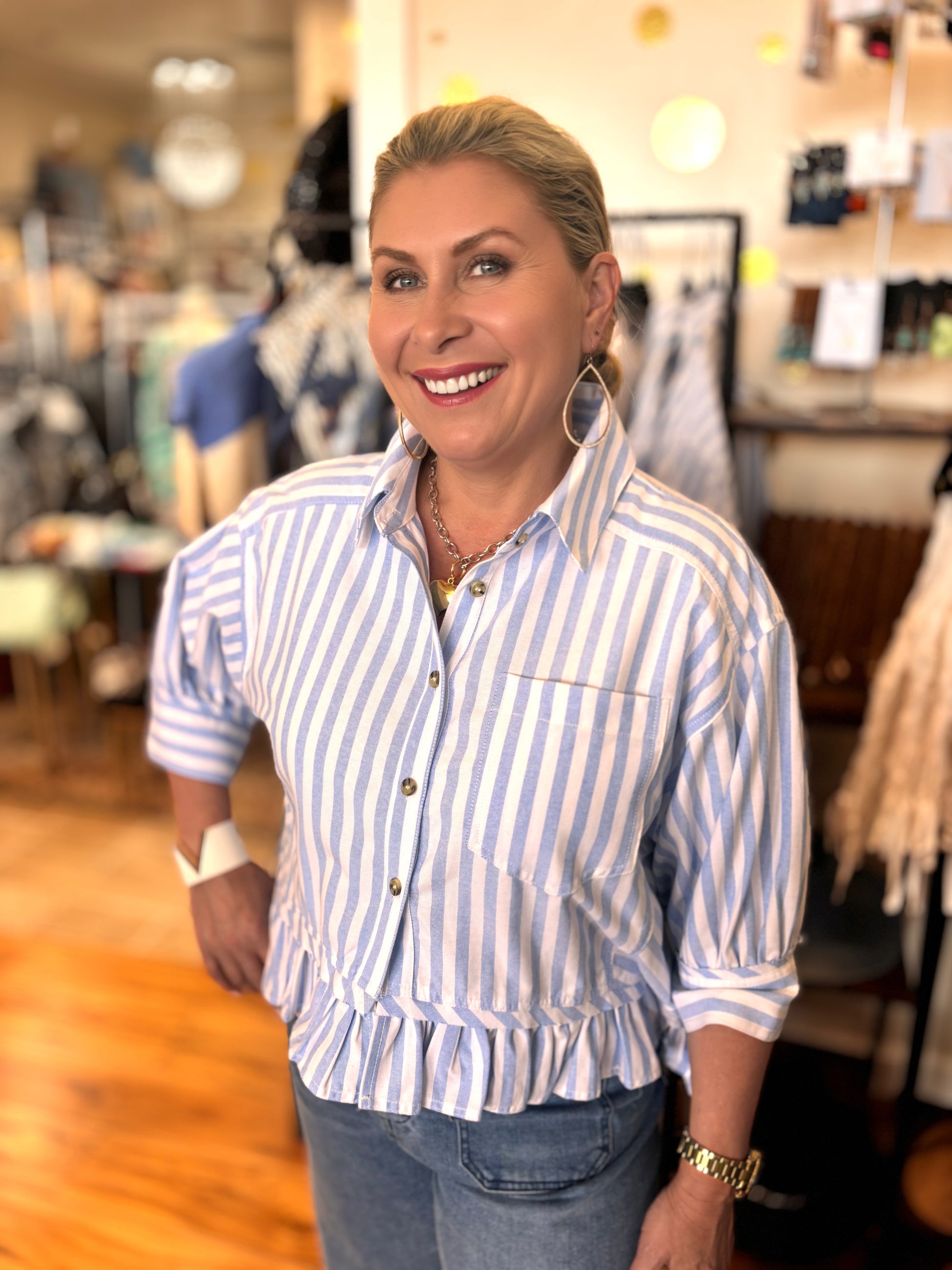 BiBi Roxelana Ruffled Hem Striped Top