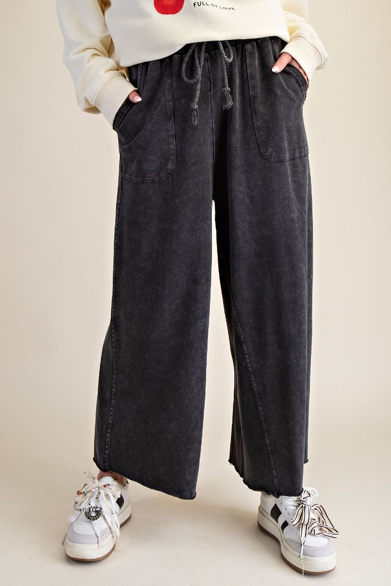EASEL Washed Terry Wide Leg Pants