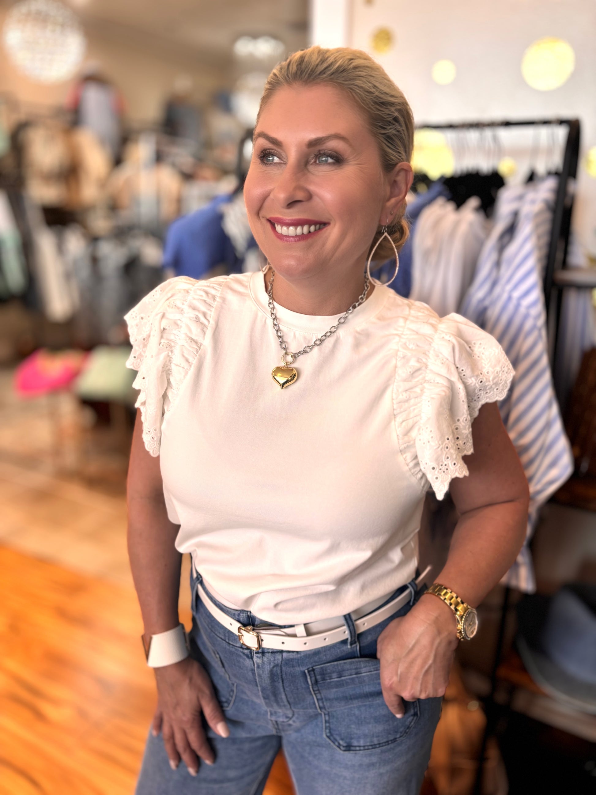 Sonnya by Easel Lace Wing Sleeve Tee - White