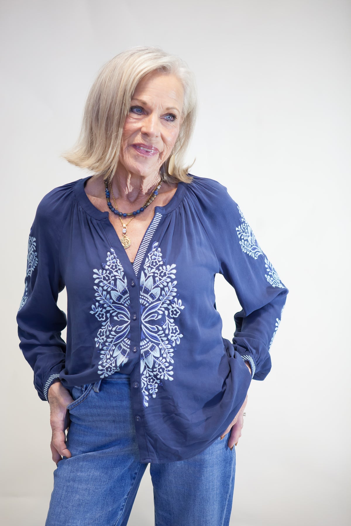Maeve Embroidered Button Blouse