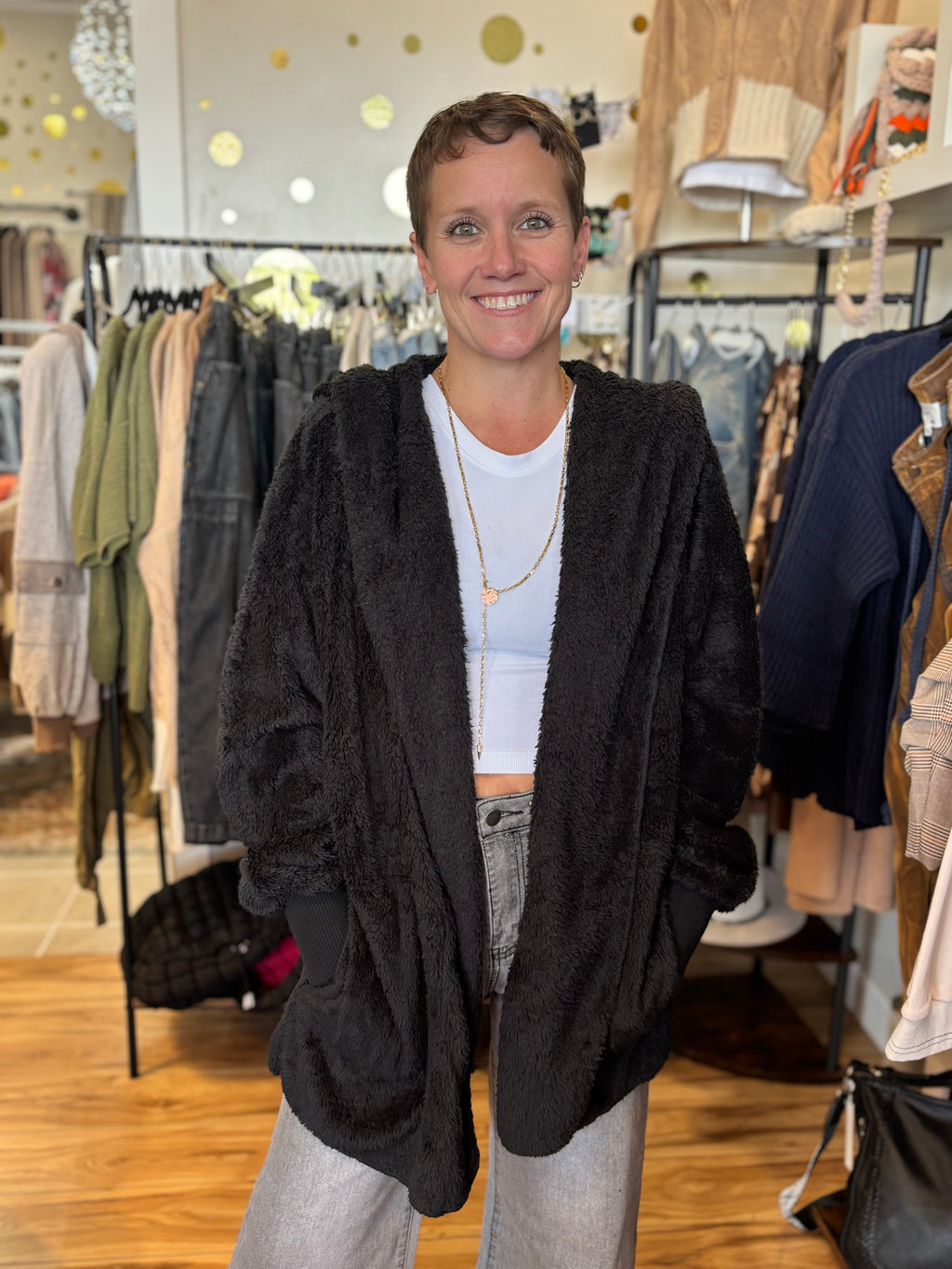 Plushy Faux Fur Hoodie Jacket w/ Pockets