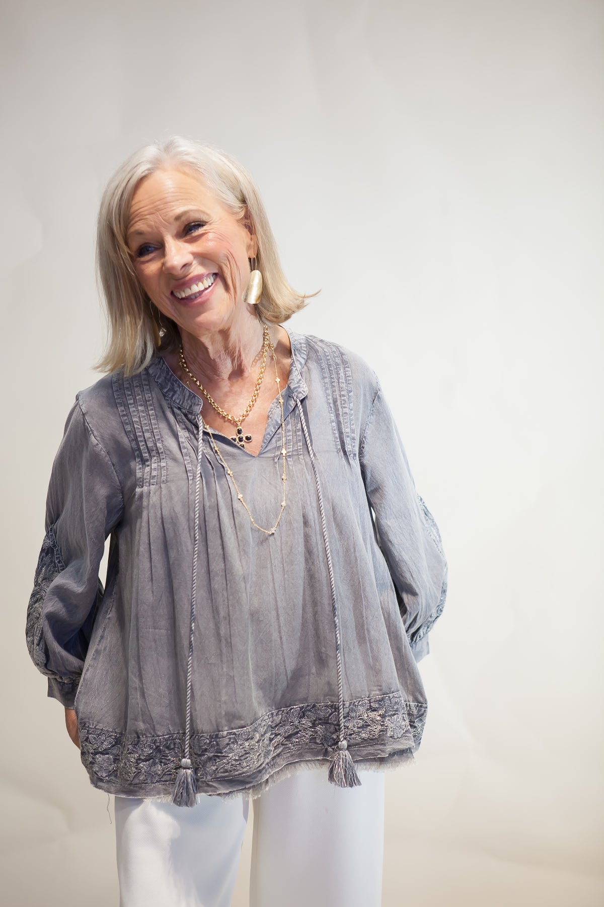 Larissa Embroidered Tassel Blouse