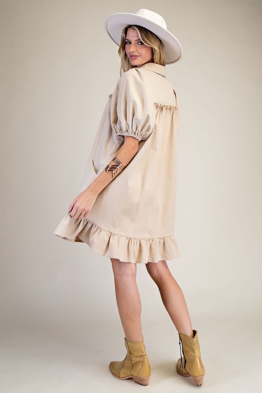 Easel Ruffle Bottom Chambray Dress