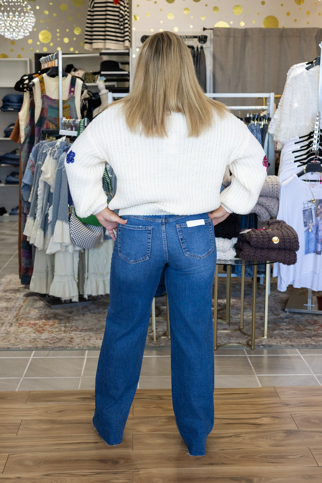 Sandra Sequin Flower Cardigan - Ivory Chunky Knit