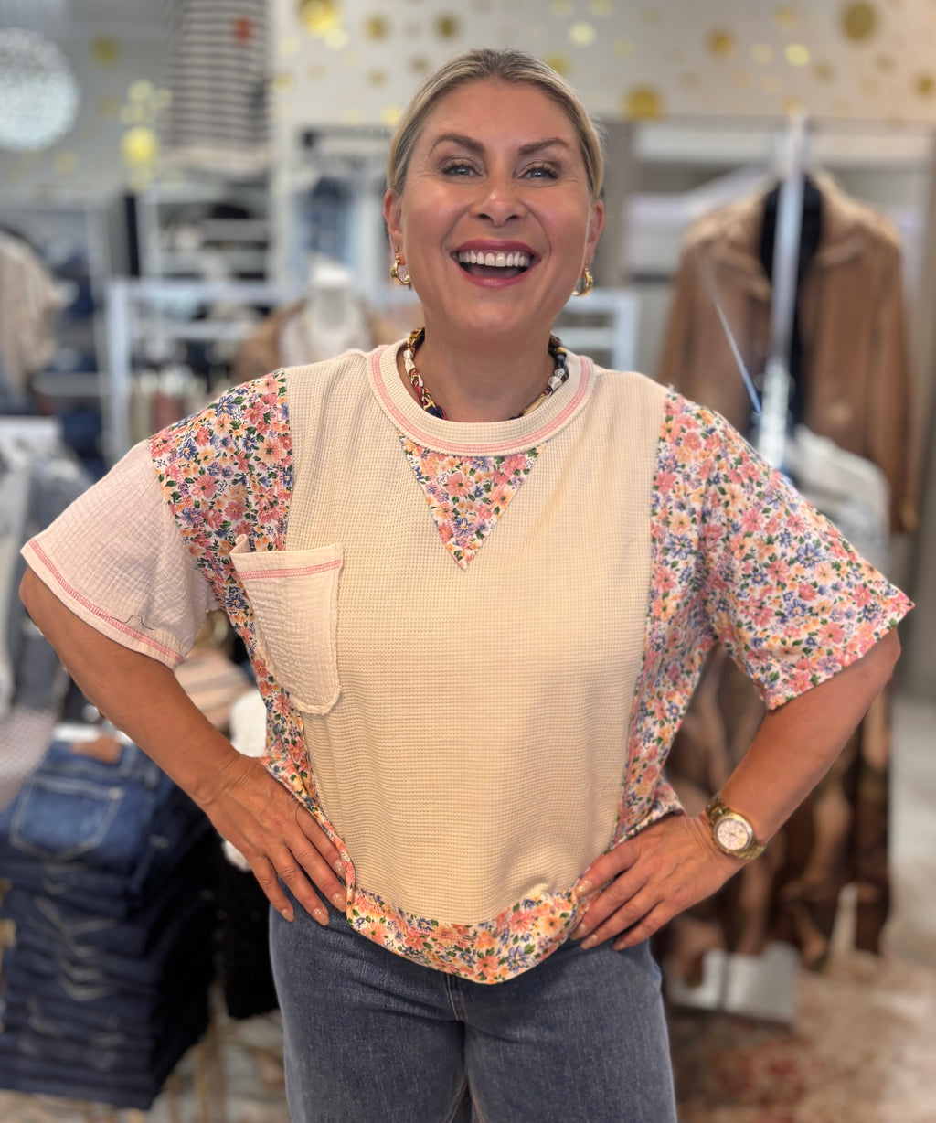 BiBi Floral Sweater Tee w/ Patch Pocket