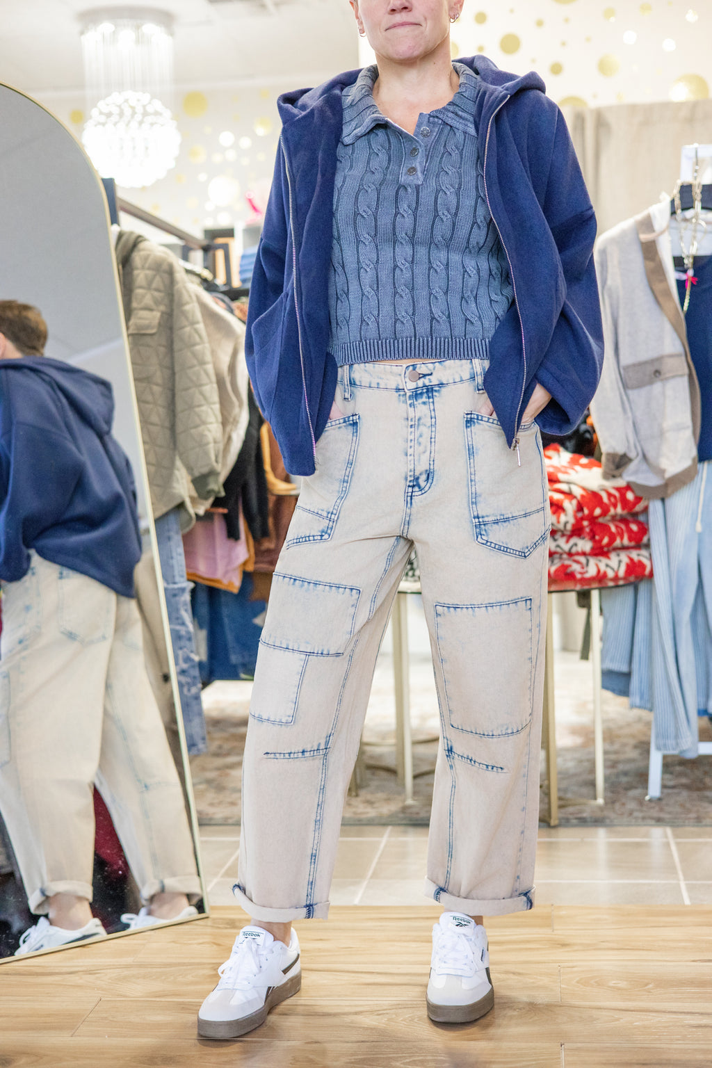 Easel Boho Indigo Outline Barrel Jeans