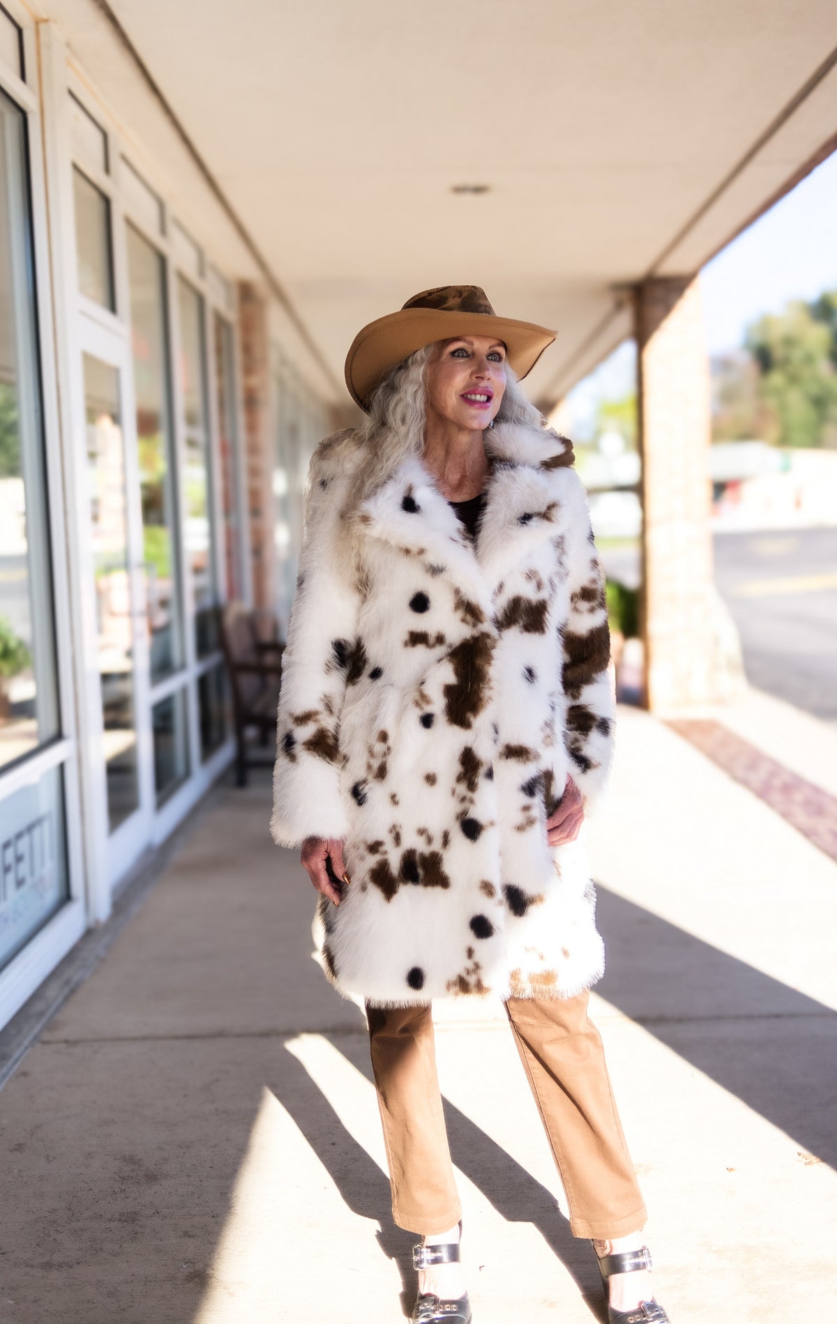 Sierra Cow Print Faux Fur Coat
