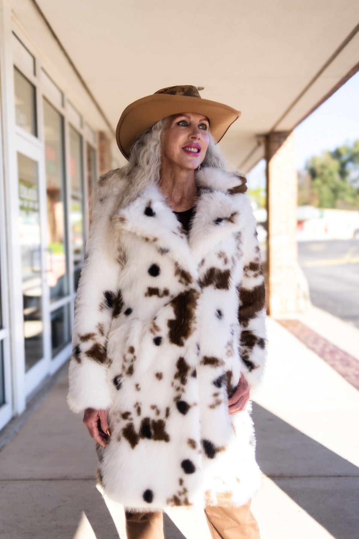 Sierra Cow Print Faux Fur Coat