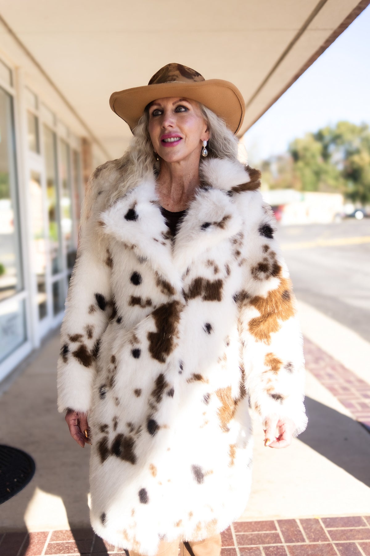 Sierra Cow Print Faux Fur Coat