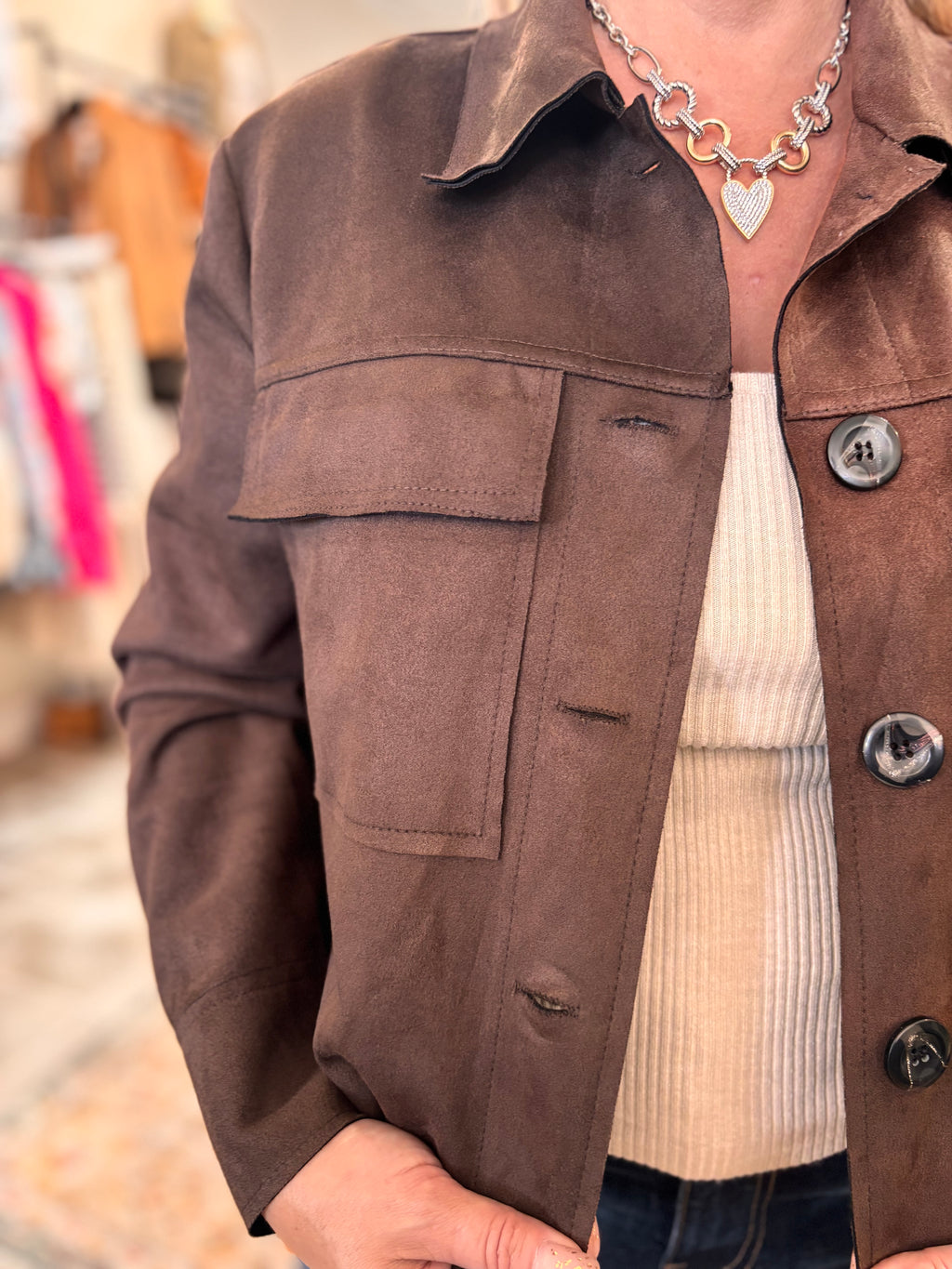 Nadya Classic Button-Down Suede- Like Jacket