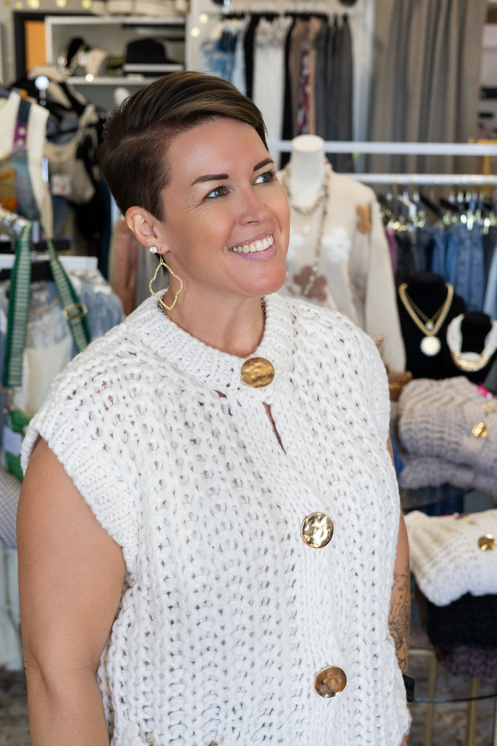 Loretta Oversized Button Down Top - Italian Chunky Knit