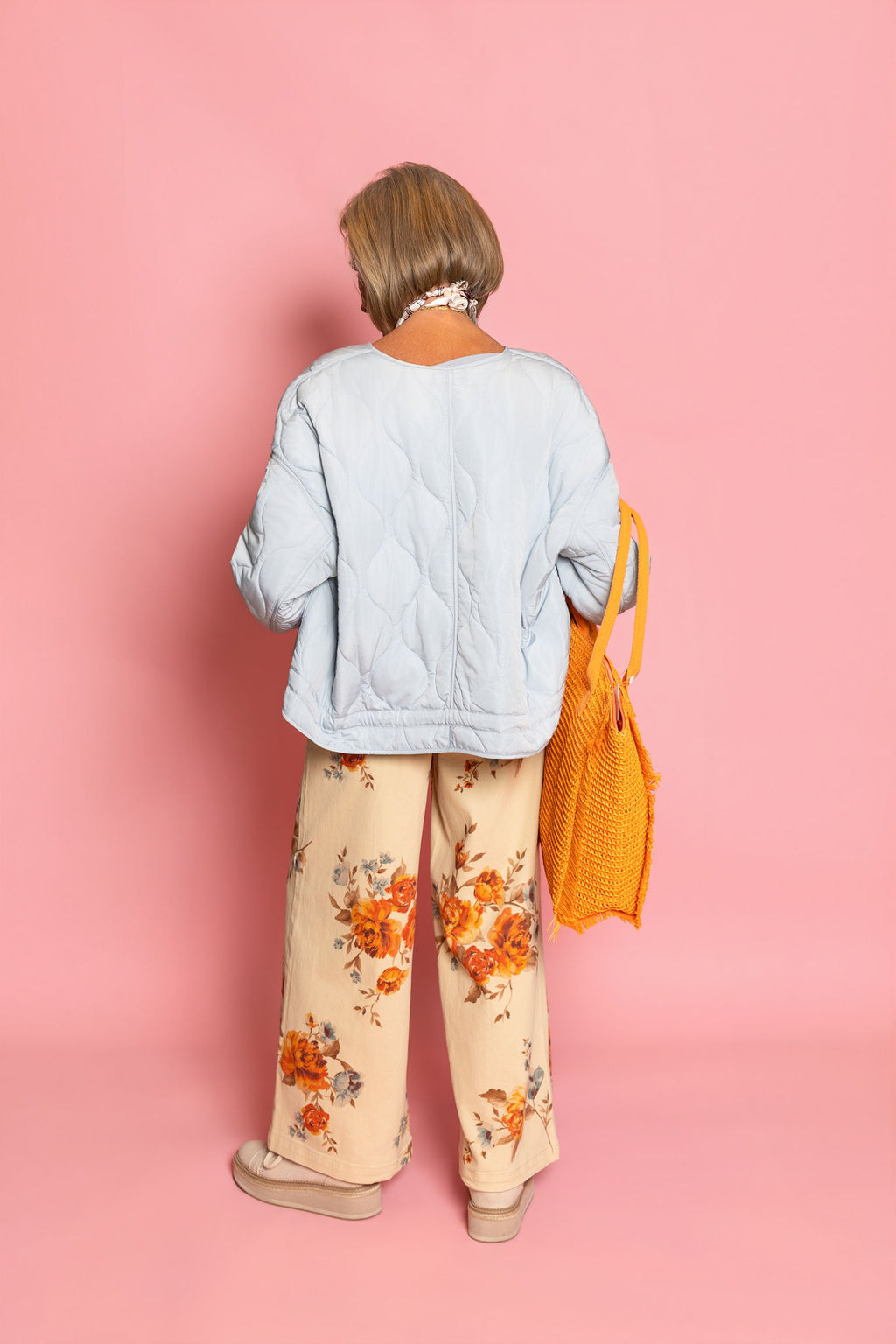 Easel Flower Print Stretch Twill Pants