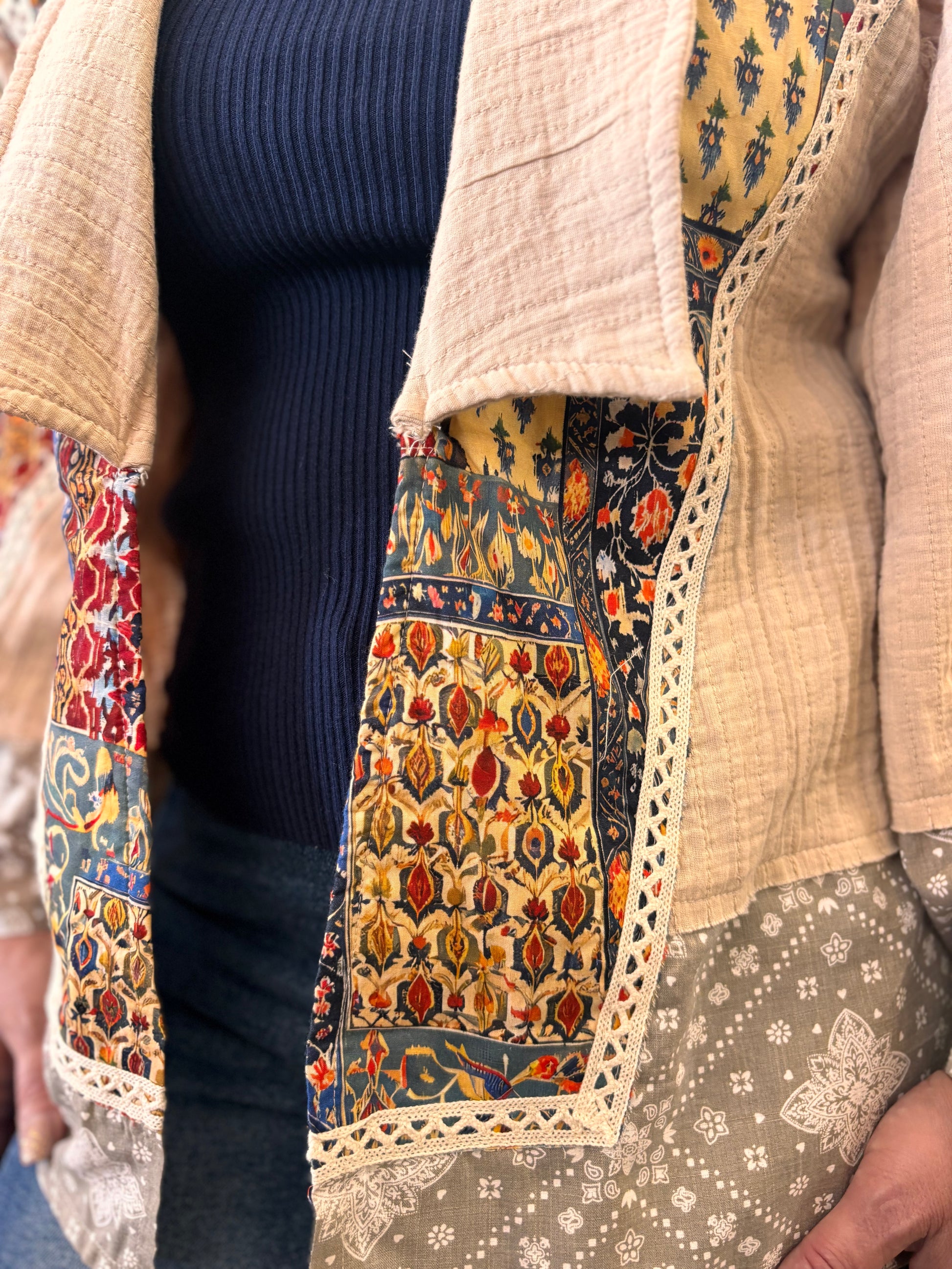 Jolene Long Sleeve Paisley Contrast Woven Open Jacket