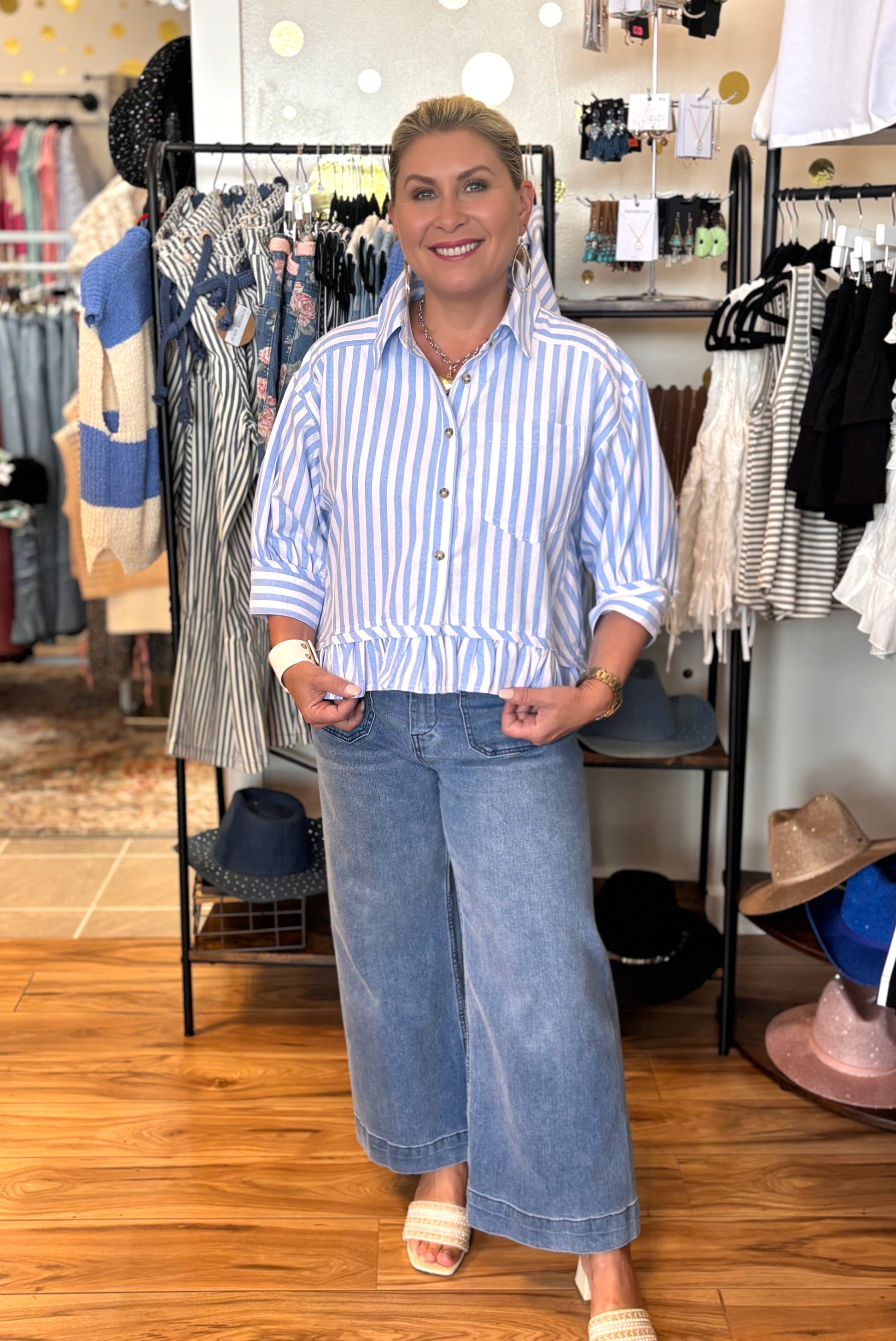 BiBi Roxelana Ruffled Hem Striped Top