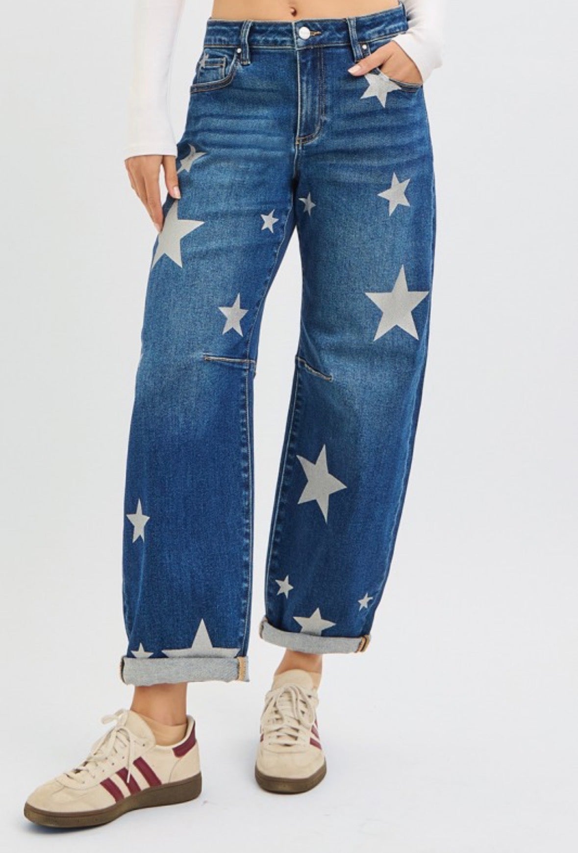 Phoenix Mid-Rise Ankle Relaxed Barrel Star Jeans