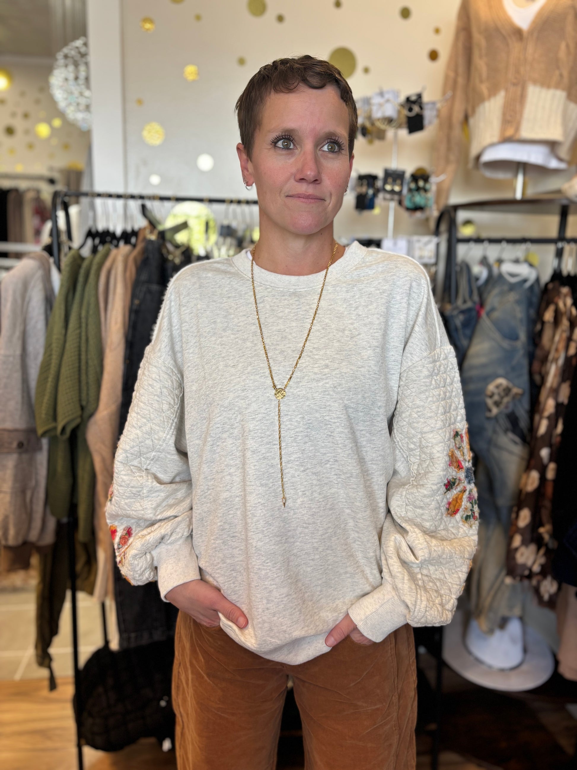 Mary Top with Quilted Floral Sleeves