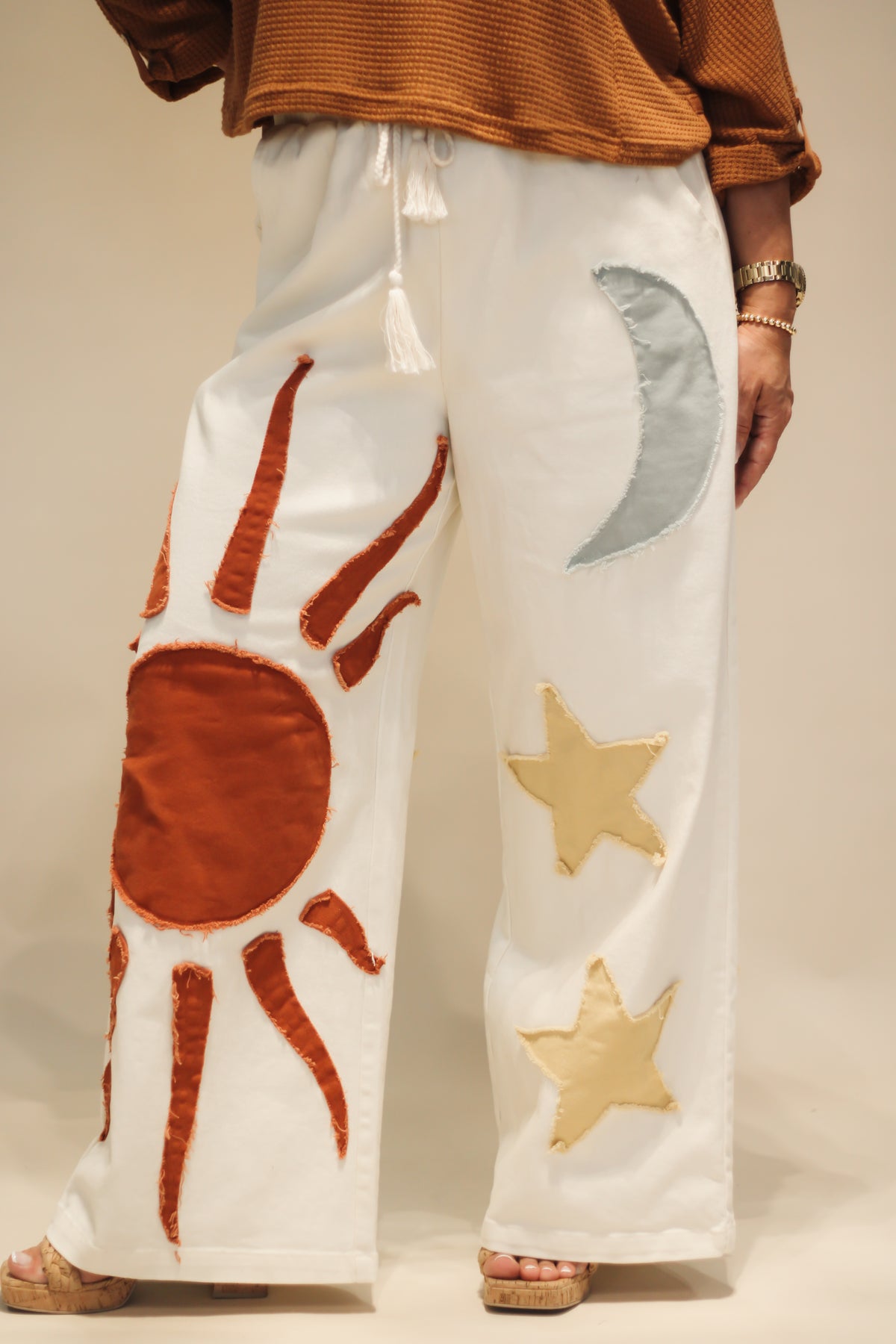 Sun Moon Star Patch Wide Pants