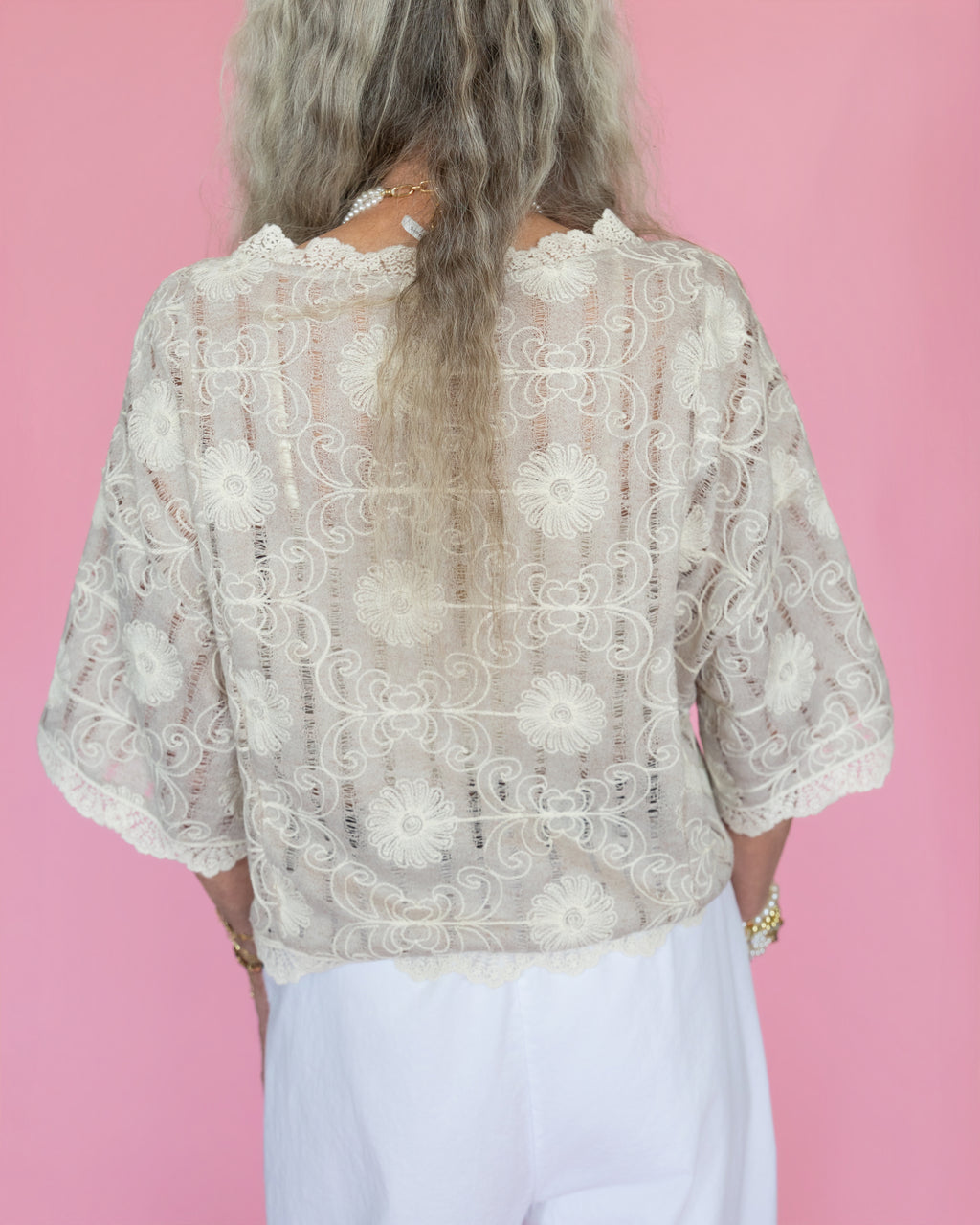 Flower Embroidery and Lace Boho Casual Short Sleeve Top