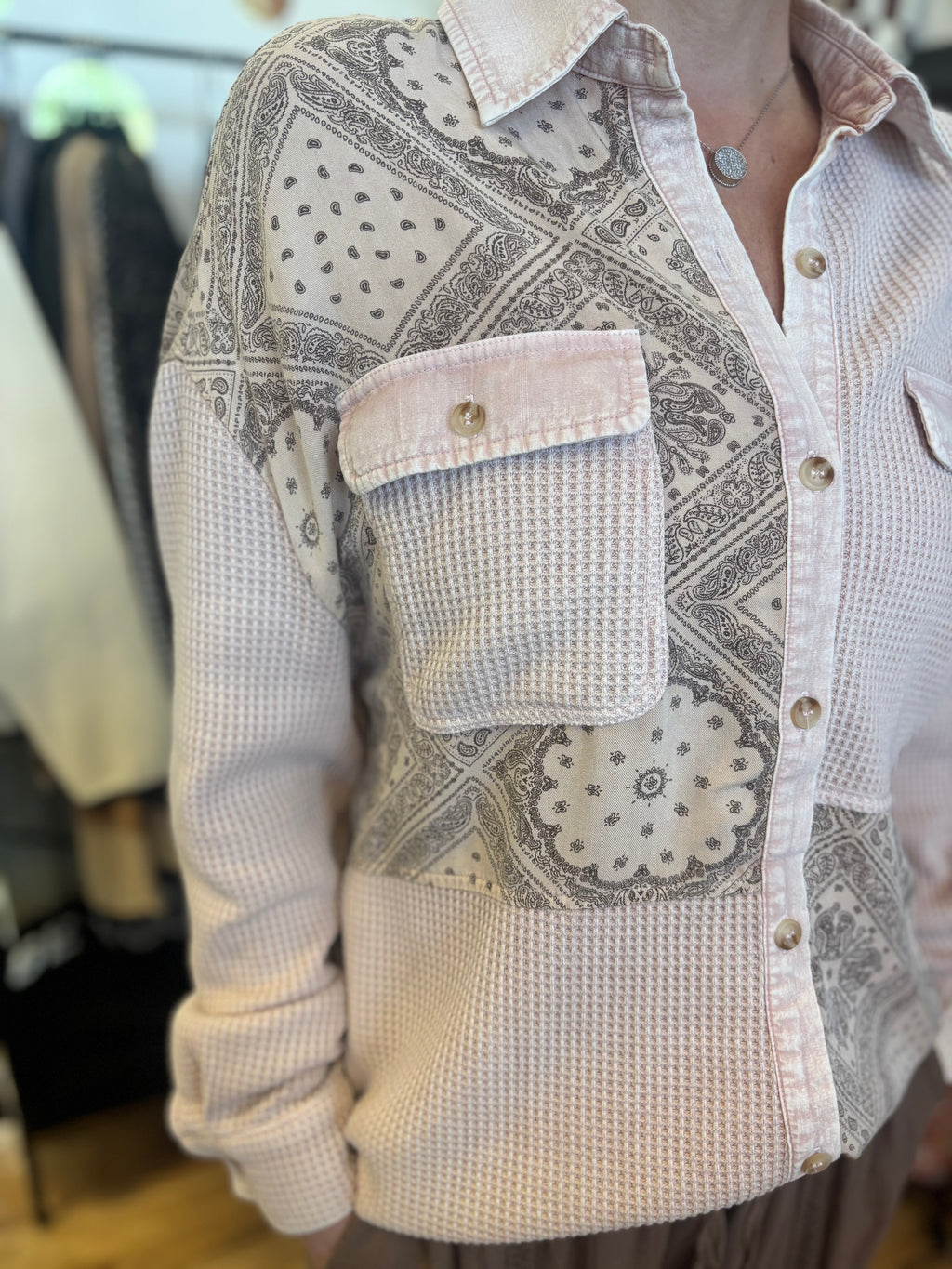 The Camille Patchwork Waffle Button-Up