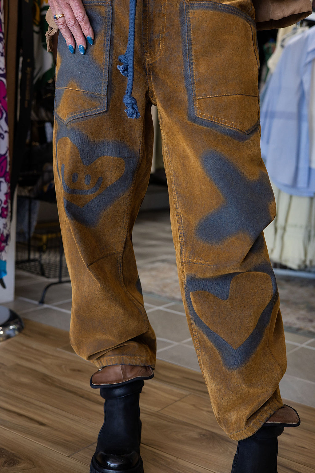 XO Vintage Tie Waist Velvet Suede Pants