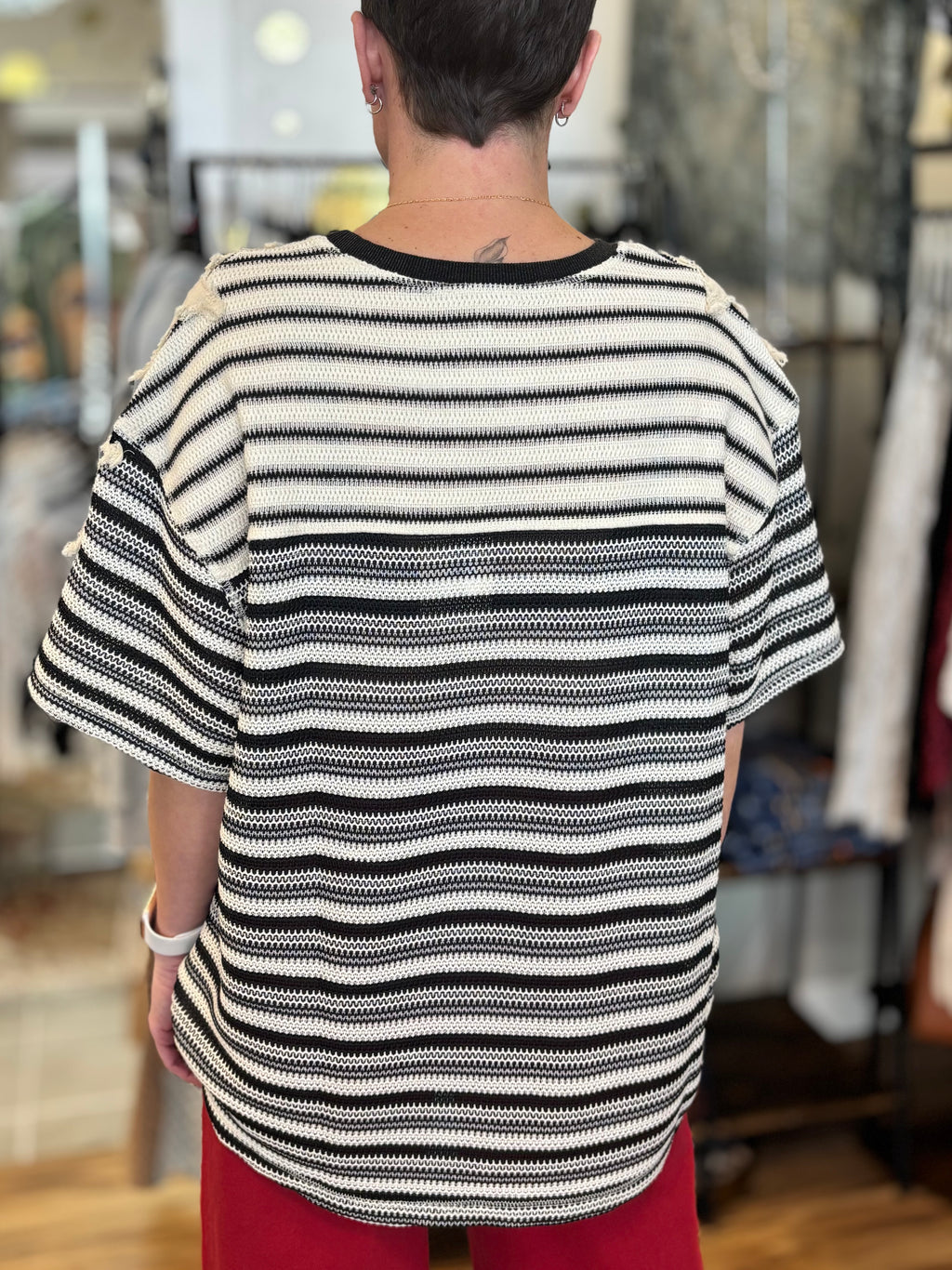 Lydia Striped Star Distressed Knit Sweater