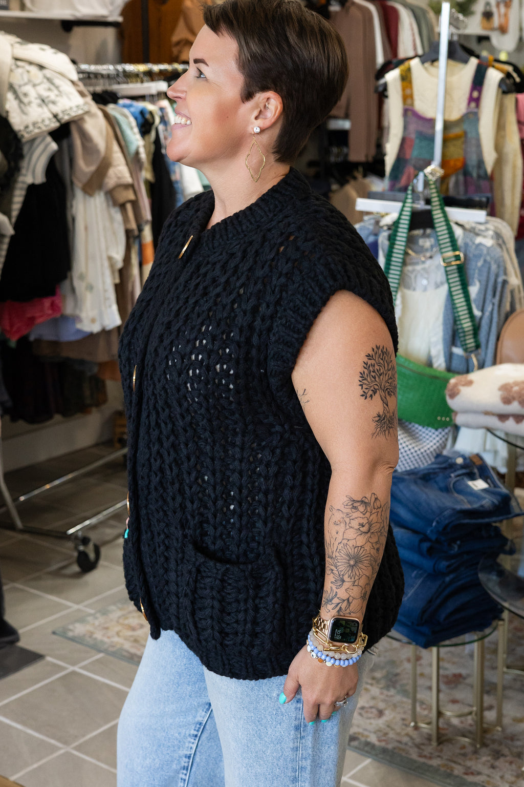 Loretta Oversized Button Down Top - Italian Chunky Knit