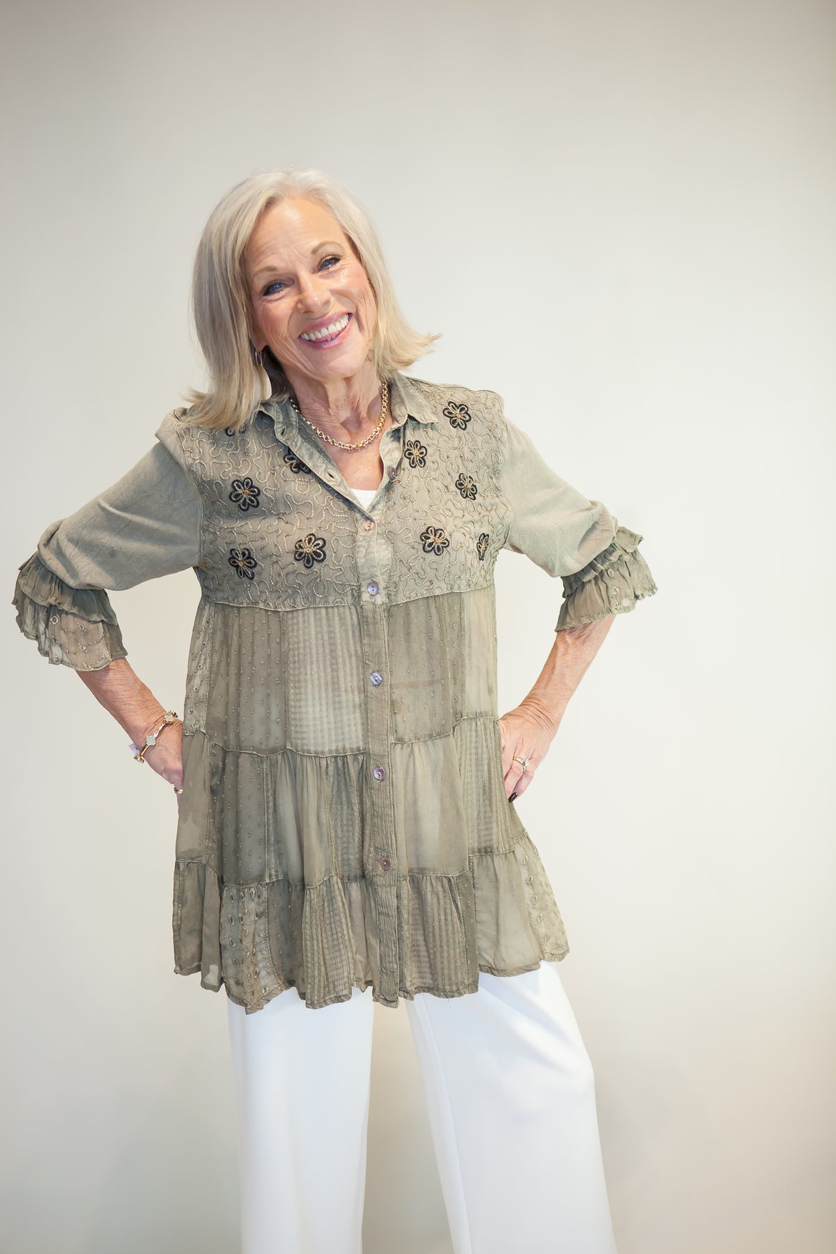 Chasing Daylight Embroidered Button-Down Tunic