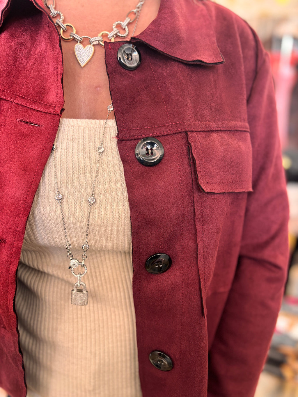 Nadya Classic Button-Down Suede- Like Jacket