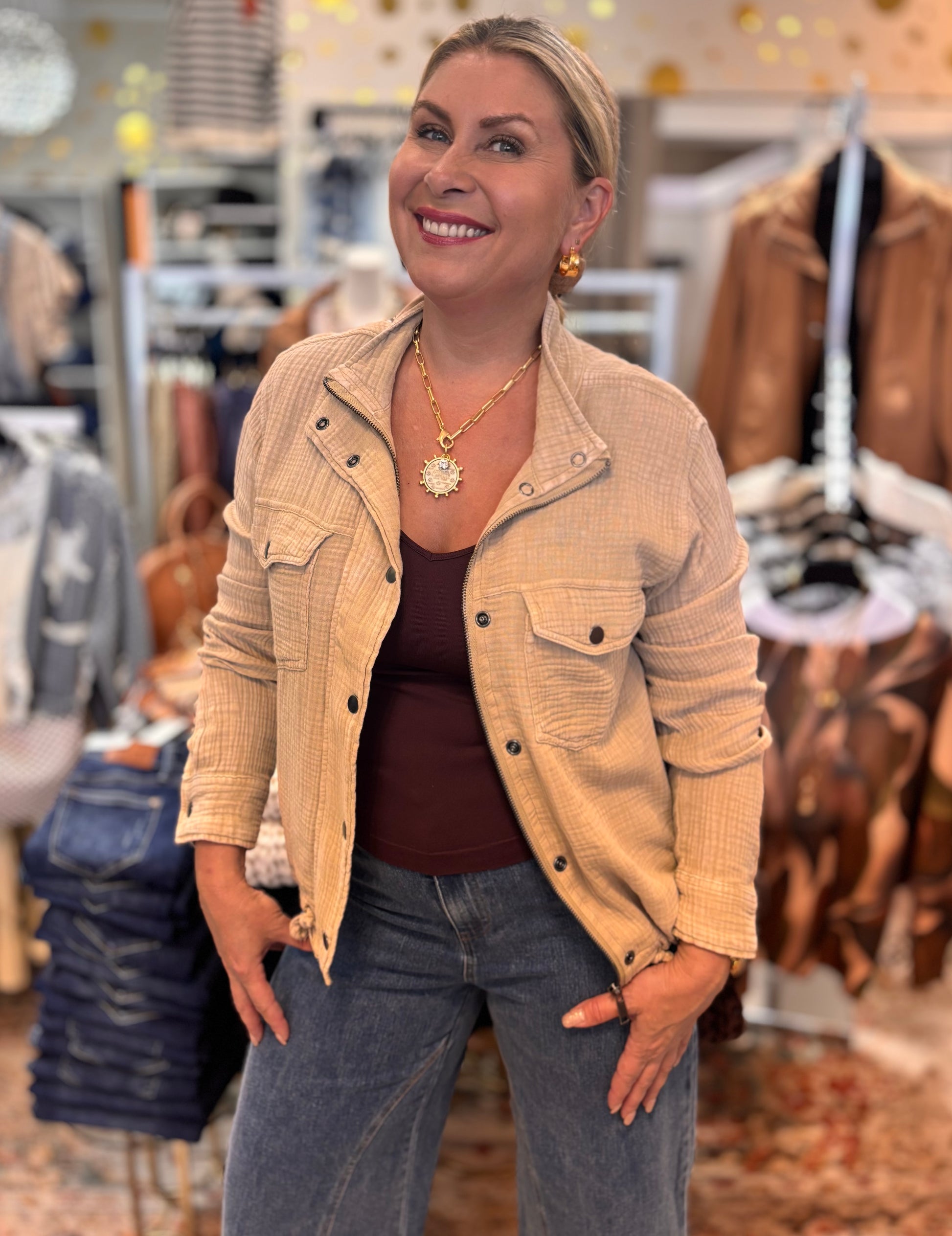 Colleen Double Cotton Gauze Lightweight Jacket - Soft Beige