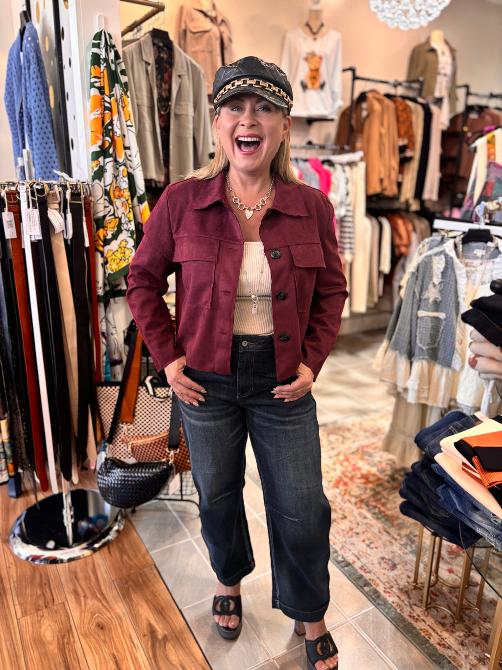 Nadya Classic Button-Down Suede- Like Jacket