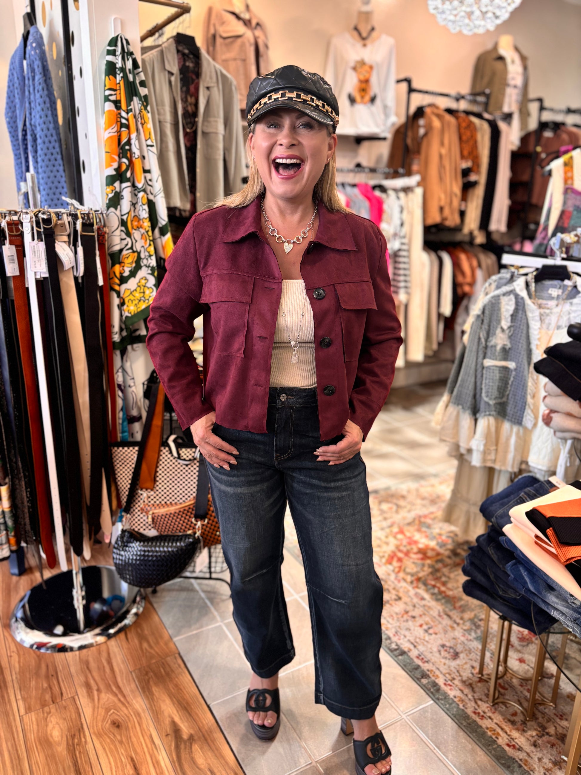 Nadya Classic Button-Down Suede- Like Jacket