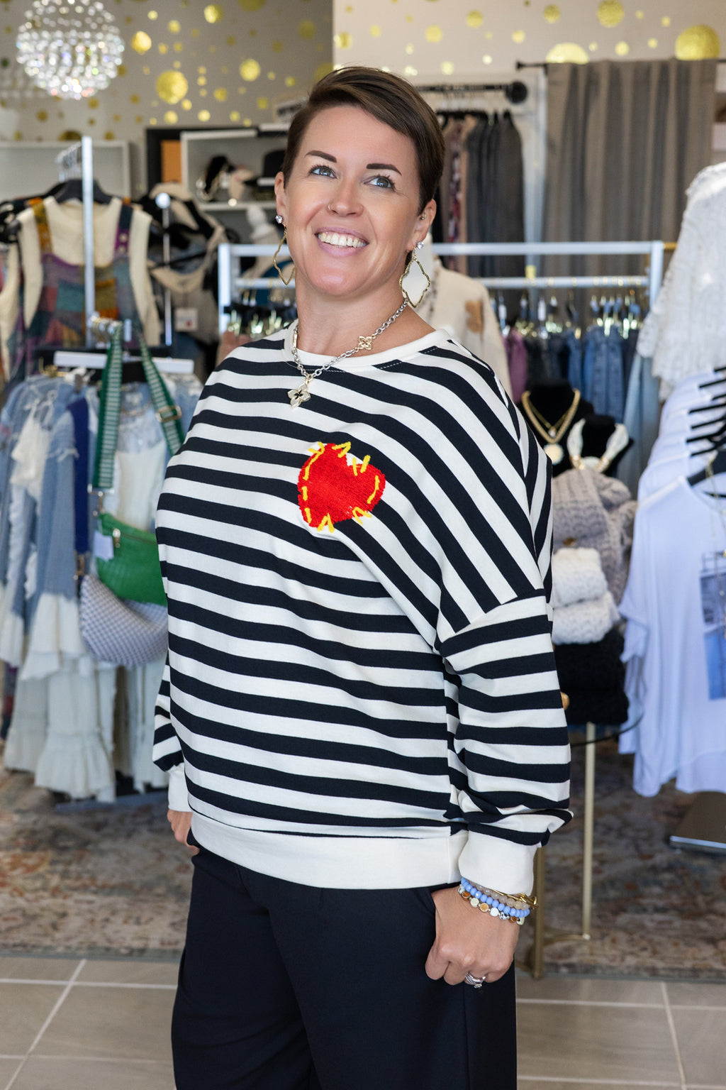 Claira Striped Crewneck w/ Heart