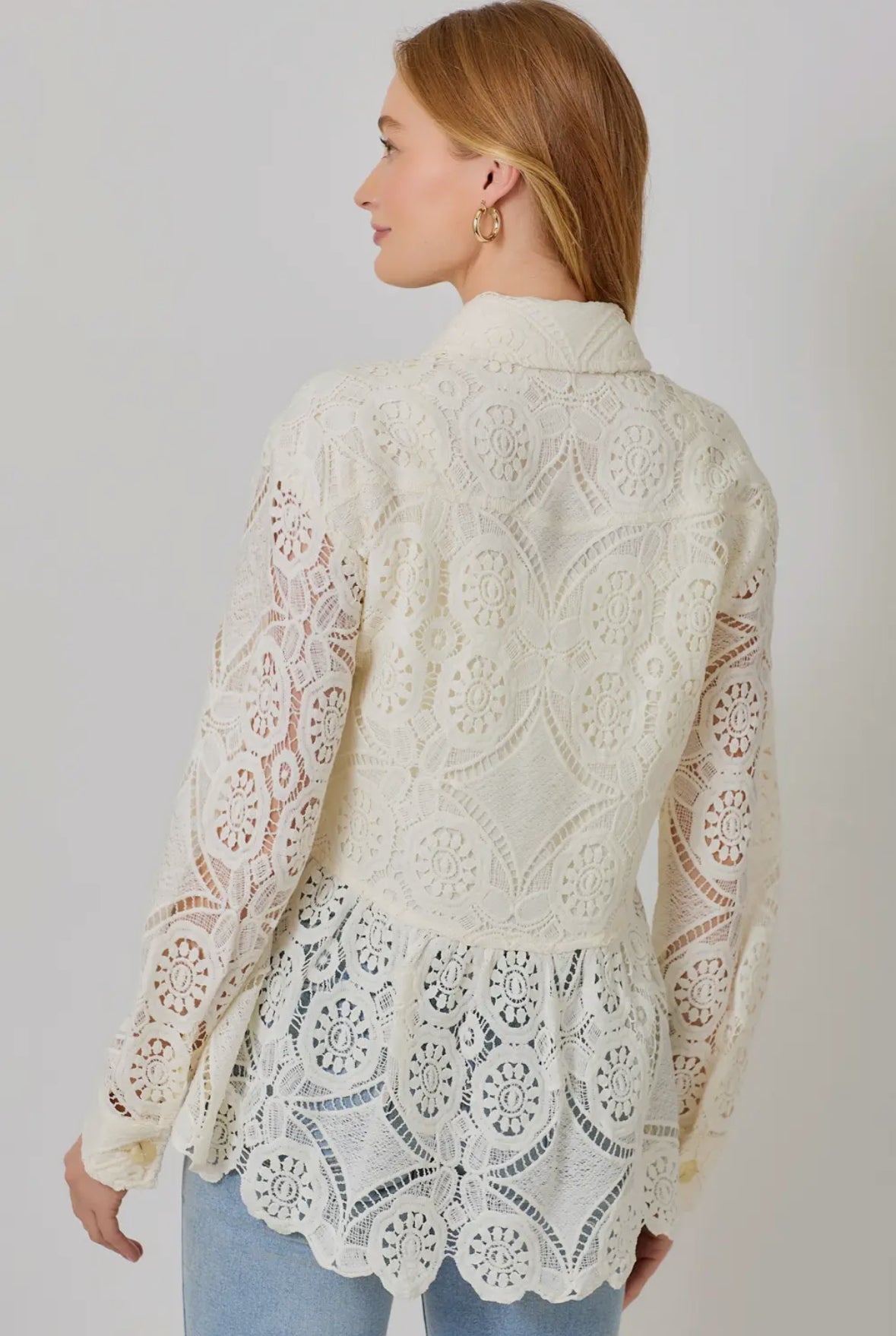 Roxana Lace Peplum Jacket in Warm White
