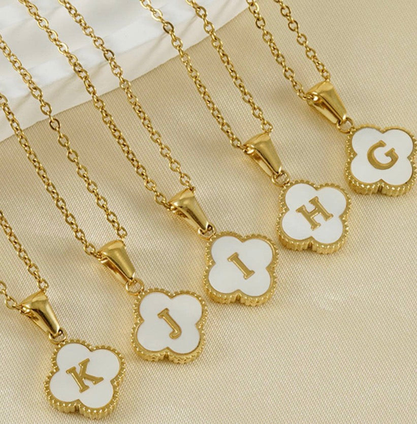 Four-Leaf Clover Initial Pendant
