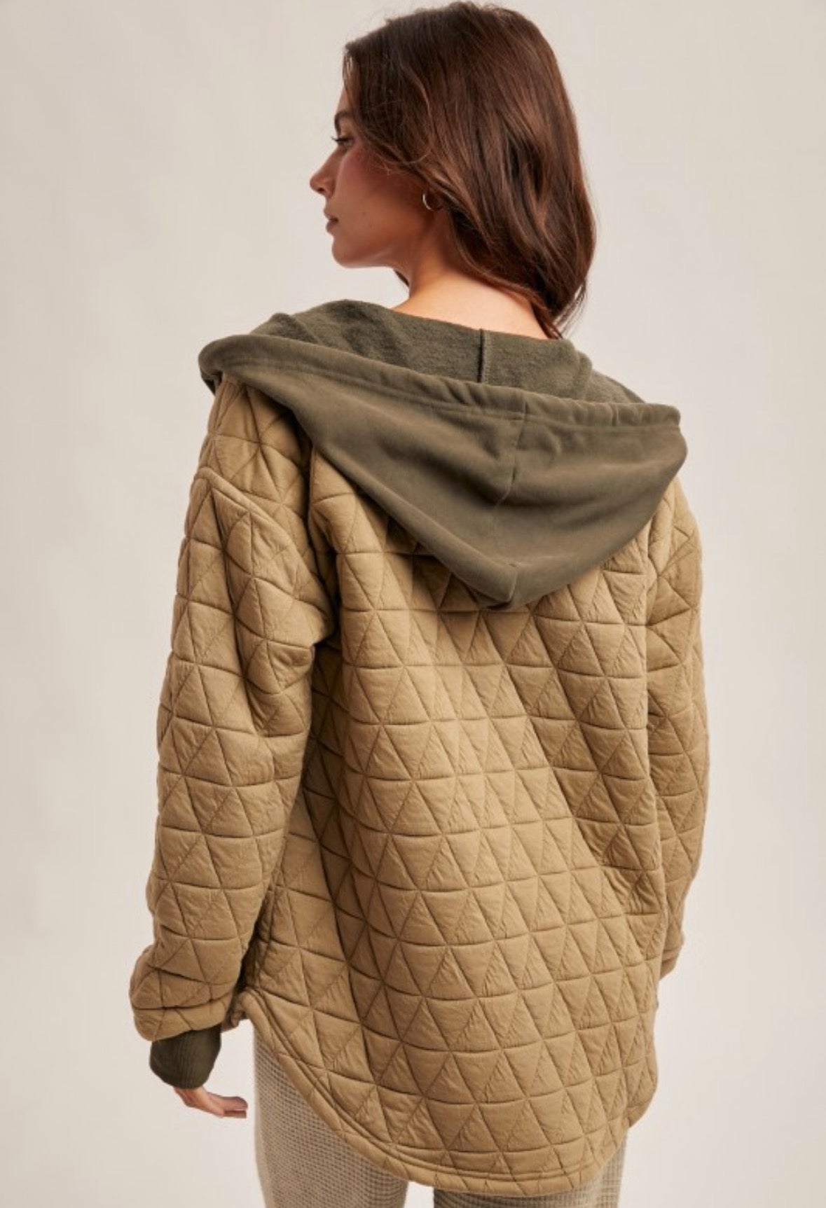 Latte Button Up Jacket w/ Hoodie