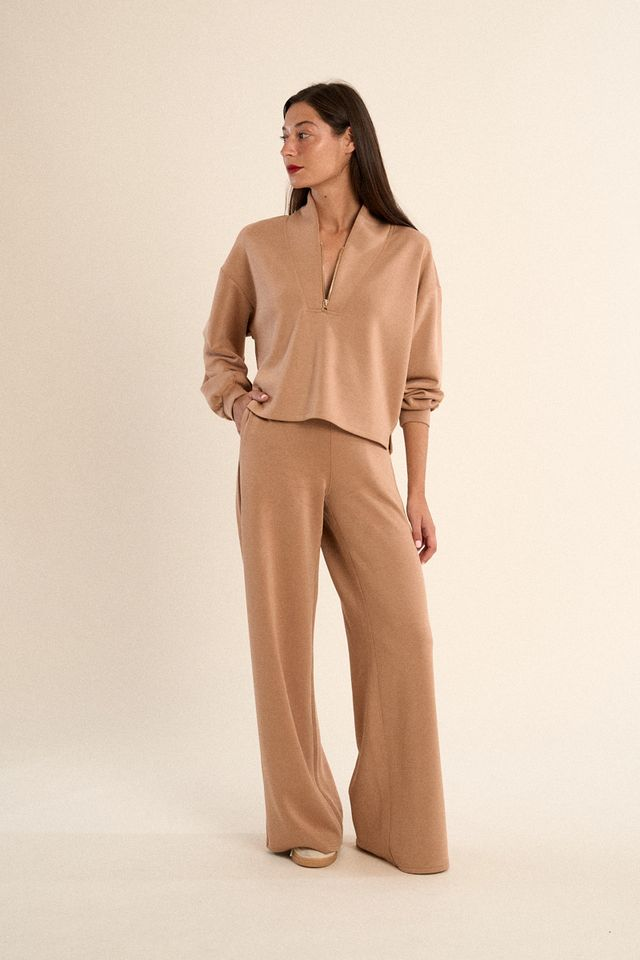Edie Camel Zip Polo