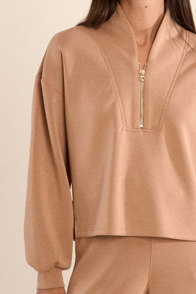 Edie Camel Zip Polo