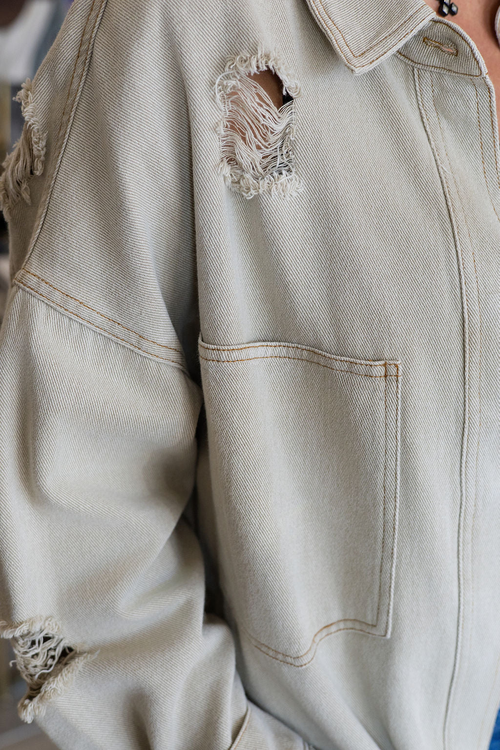 L.O.V.E distressed denim jacket