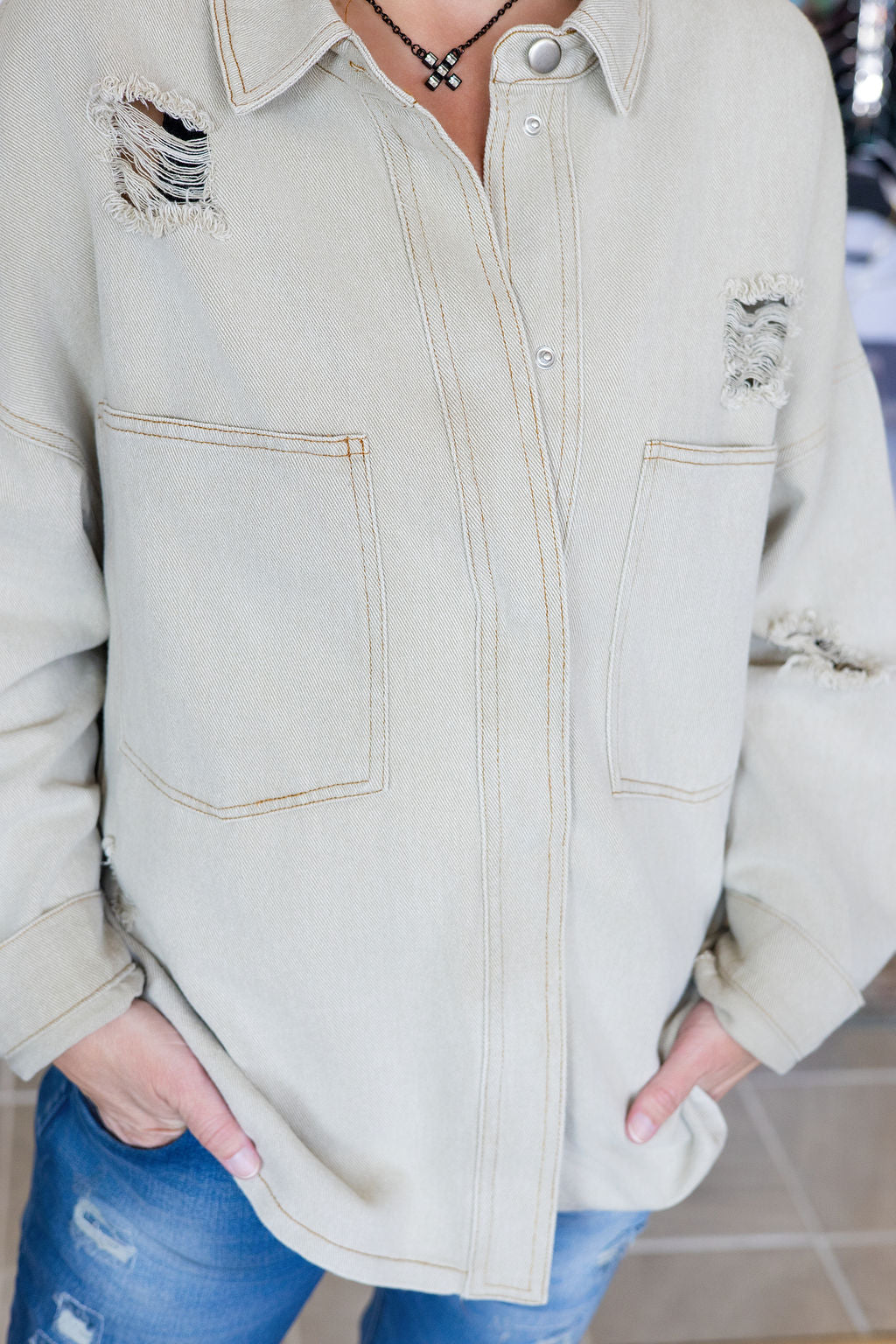 L.O.V.E distressed denim jacket