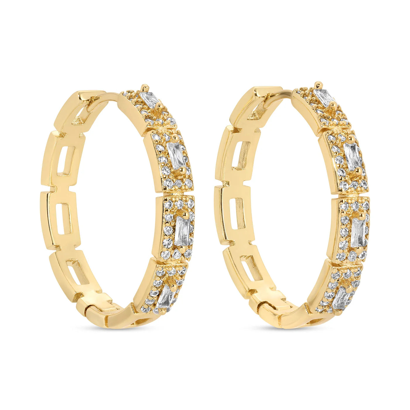 Splendid Iris Baguette Accented Rectangle Pave Large Huggies