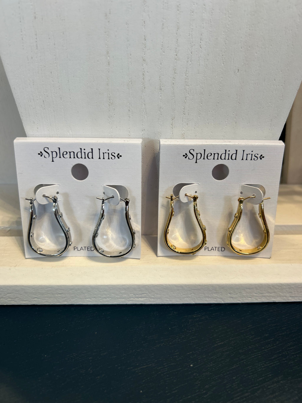 Splendid Iris Horseshoe Shaped Studded Hoops