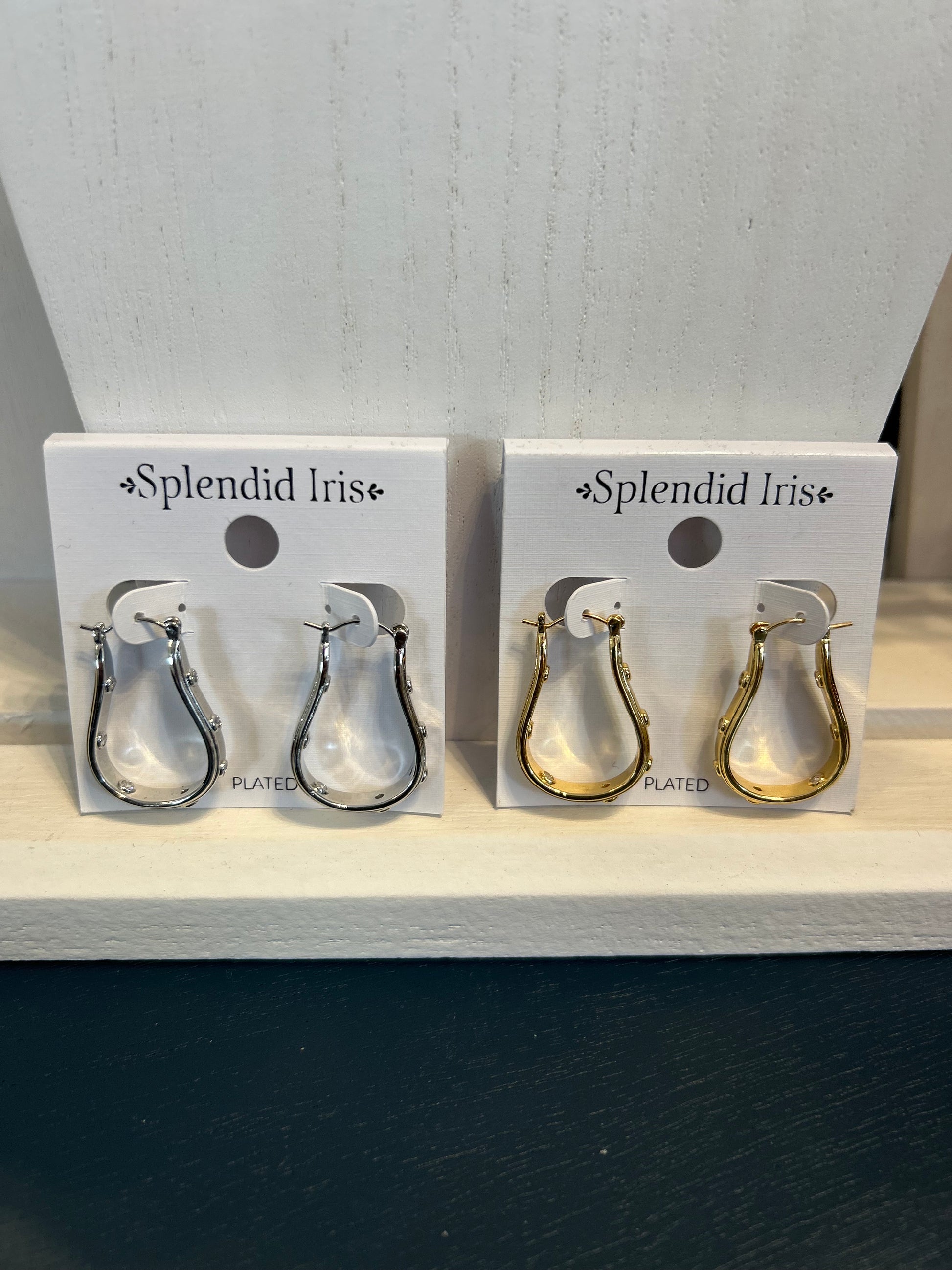 Splendid Iris Horseshoe Shaped Studded Hoops