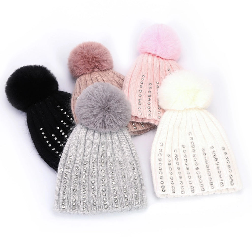 Crystals Studded Pompom Hat