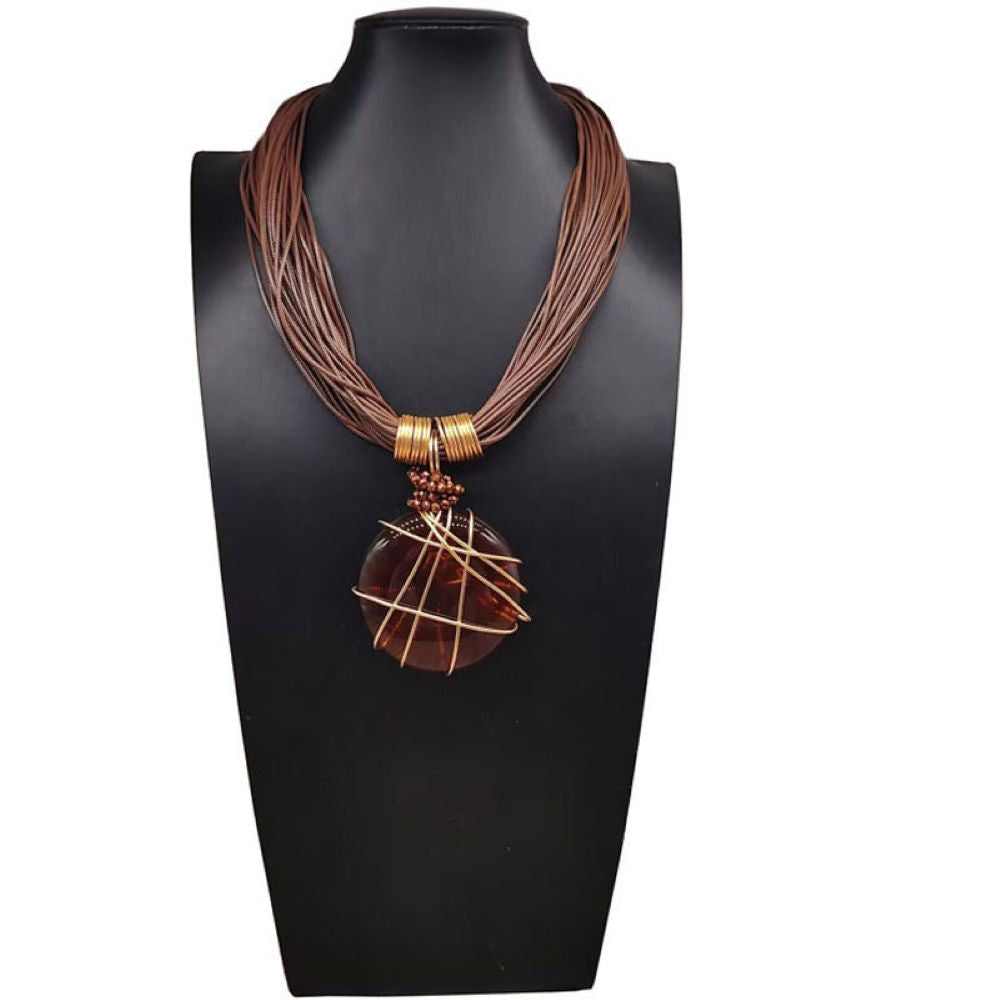 Round Resin Pendant Necklace with Gold Wire Wrap