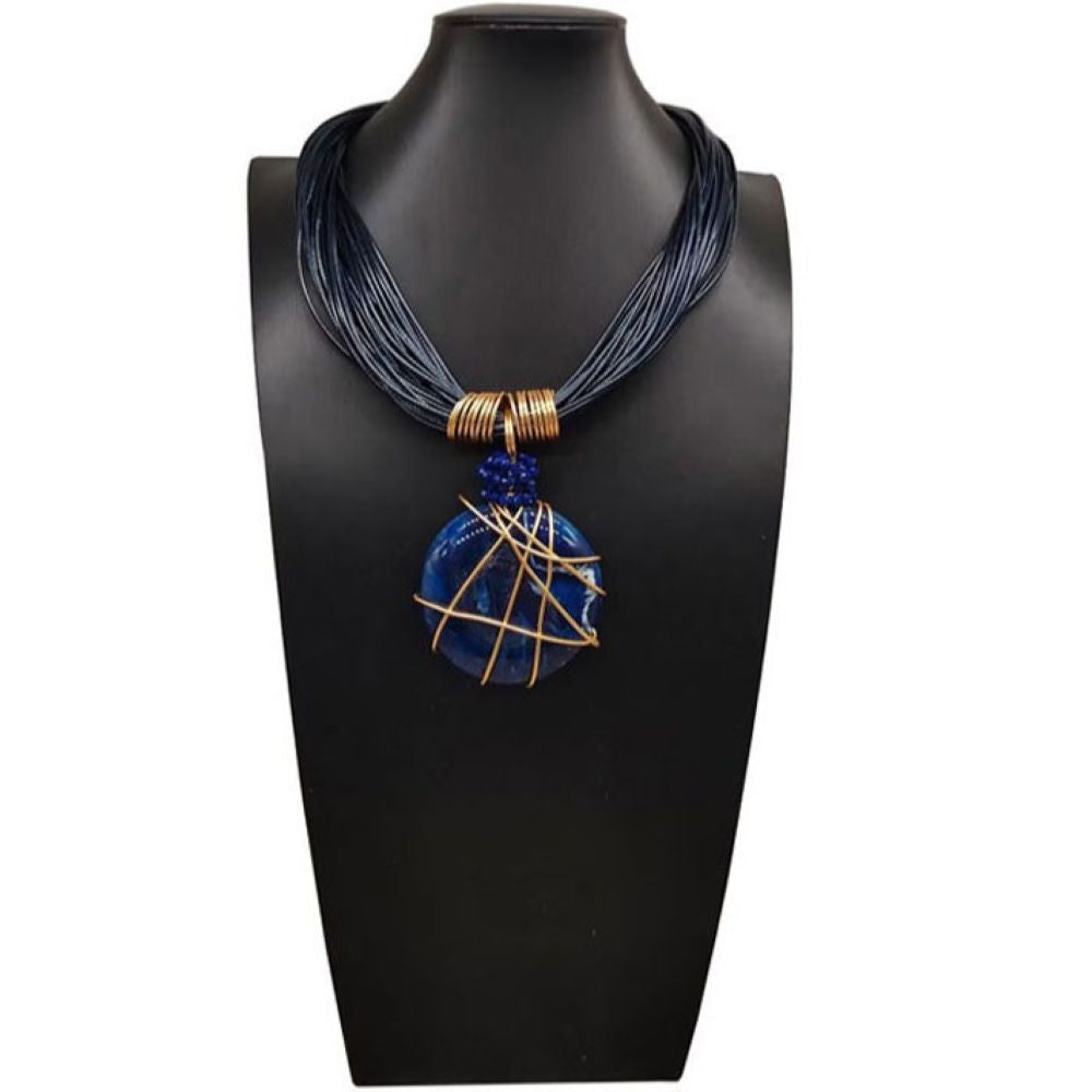 Round Resin Pendant Necklace with Gold Wire Wrap